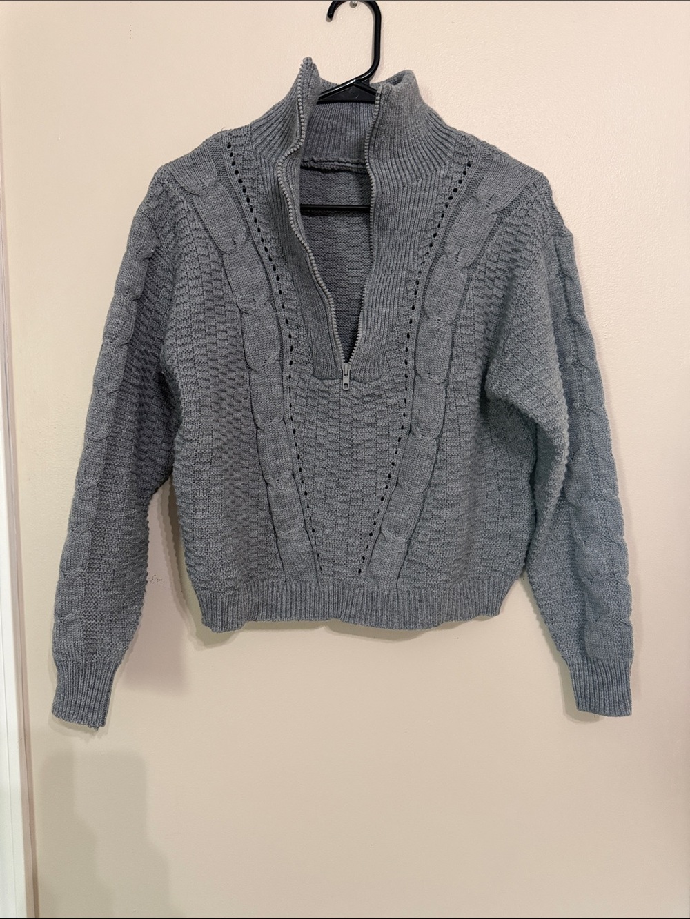 SHEIN Gray Half-Zip Cable Knit Sweater size XS